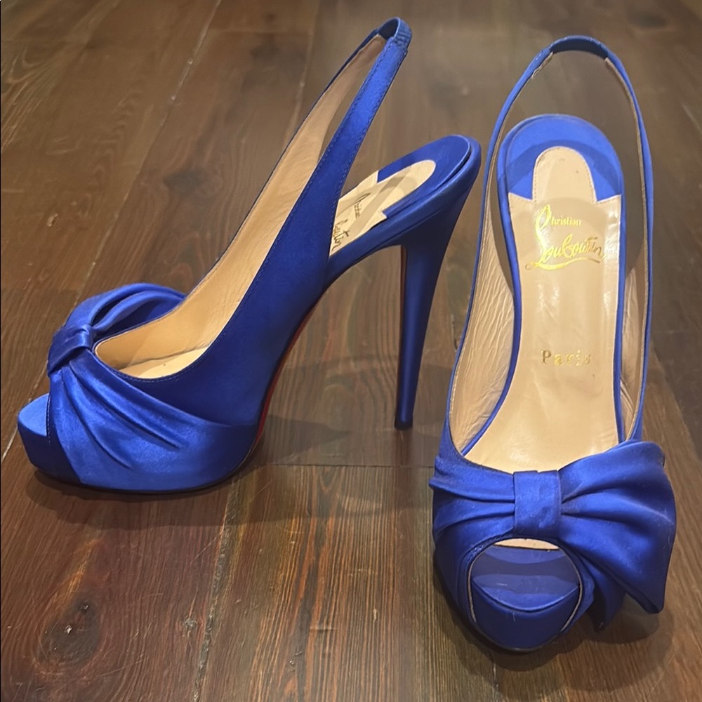 Christian Louboutin Blue Satin Stiletto Heels